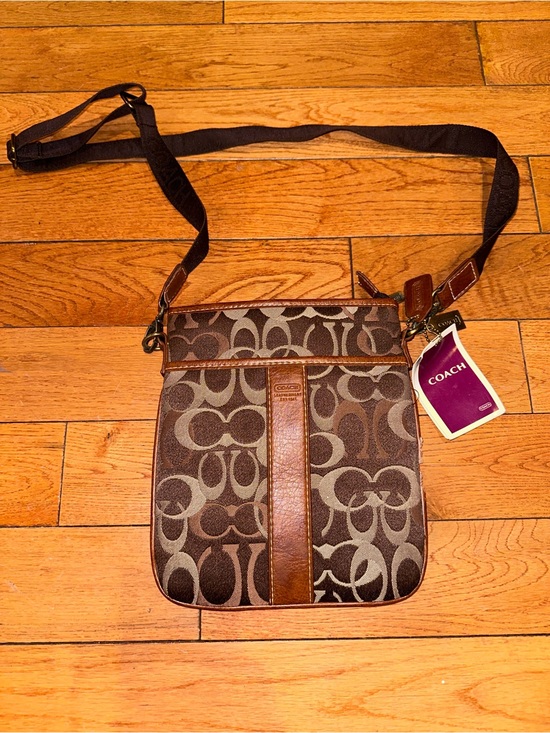 Coach Handbags - Coach Brown Signature Messenger Crossbody with Leather Trim